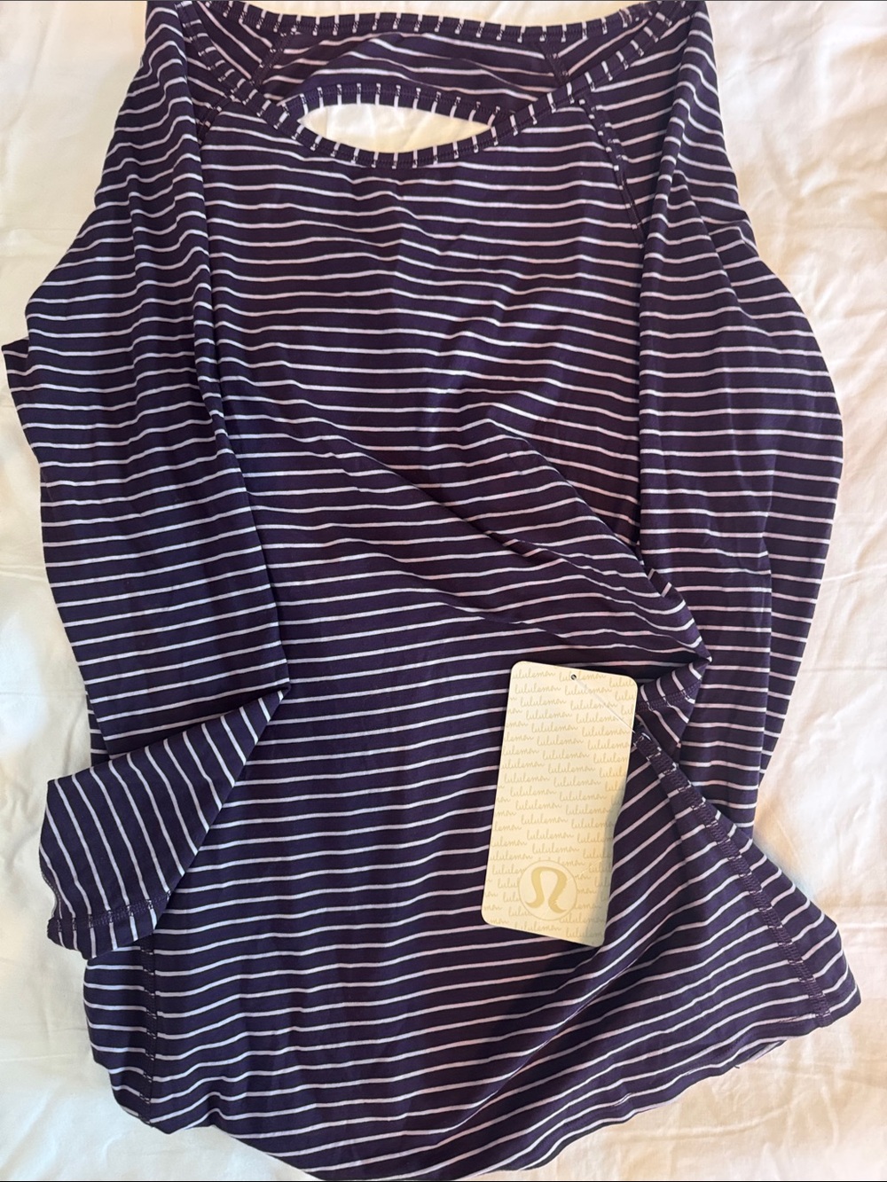 lululemon athletica Navy and White Striped Long Sleeve Top
